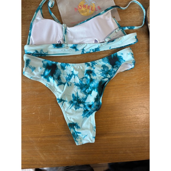 Aurelle Bikini Swimsuit Teal Blue Tie Dye Two Piece‎ Bathing Suit Large - Picture 2 of 5